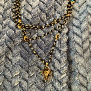 Virgin saints and angels necklace . Black with gold !